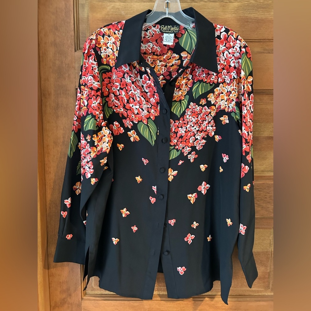 Bob Mackie wearable Art 100% silk button down blouse sequins / size M